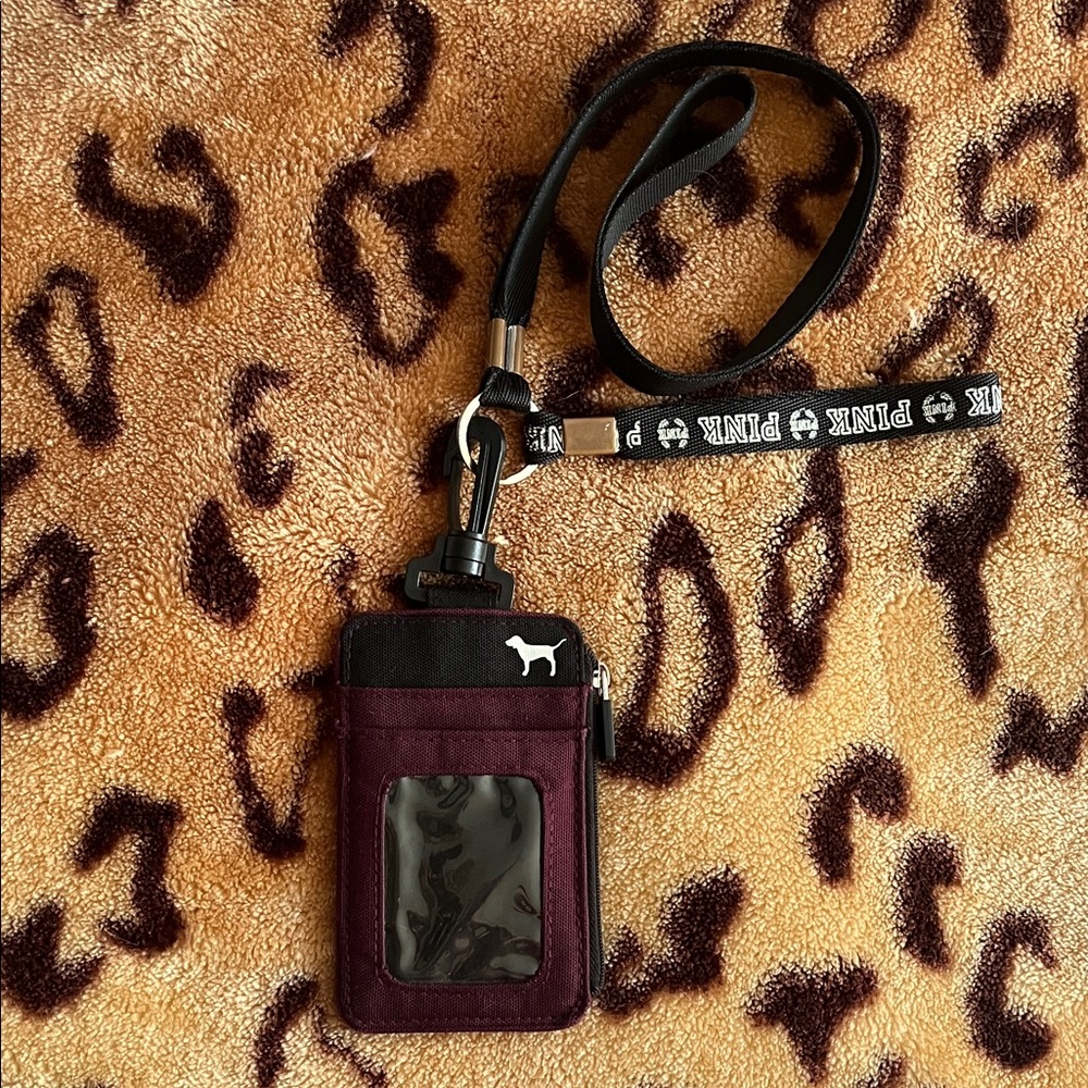 PINK Victoria's Secret Burgundy ID Holder with Black Lanyard